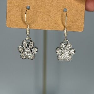 Silver Bling Paw Print Earrings